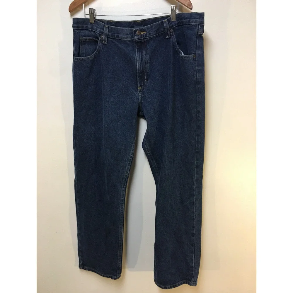 Wrangler Jeans Mens 38x32 Blue Premium Quality Straight Leg Denim Dark Wash
